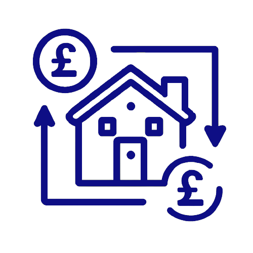 residential remortgage icon in dark blue colour